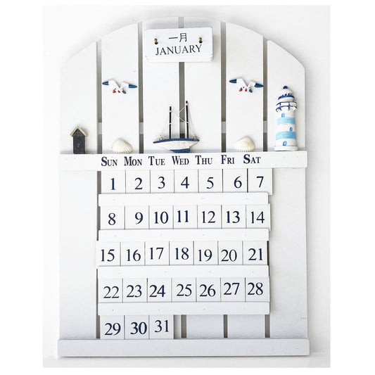 Decoración Náutica, Calendario Perpétuo, Marino, En Madera