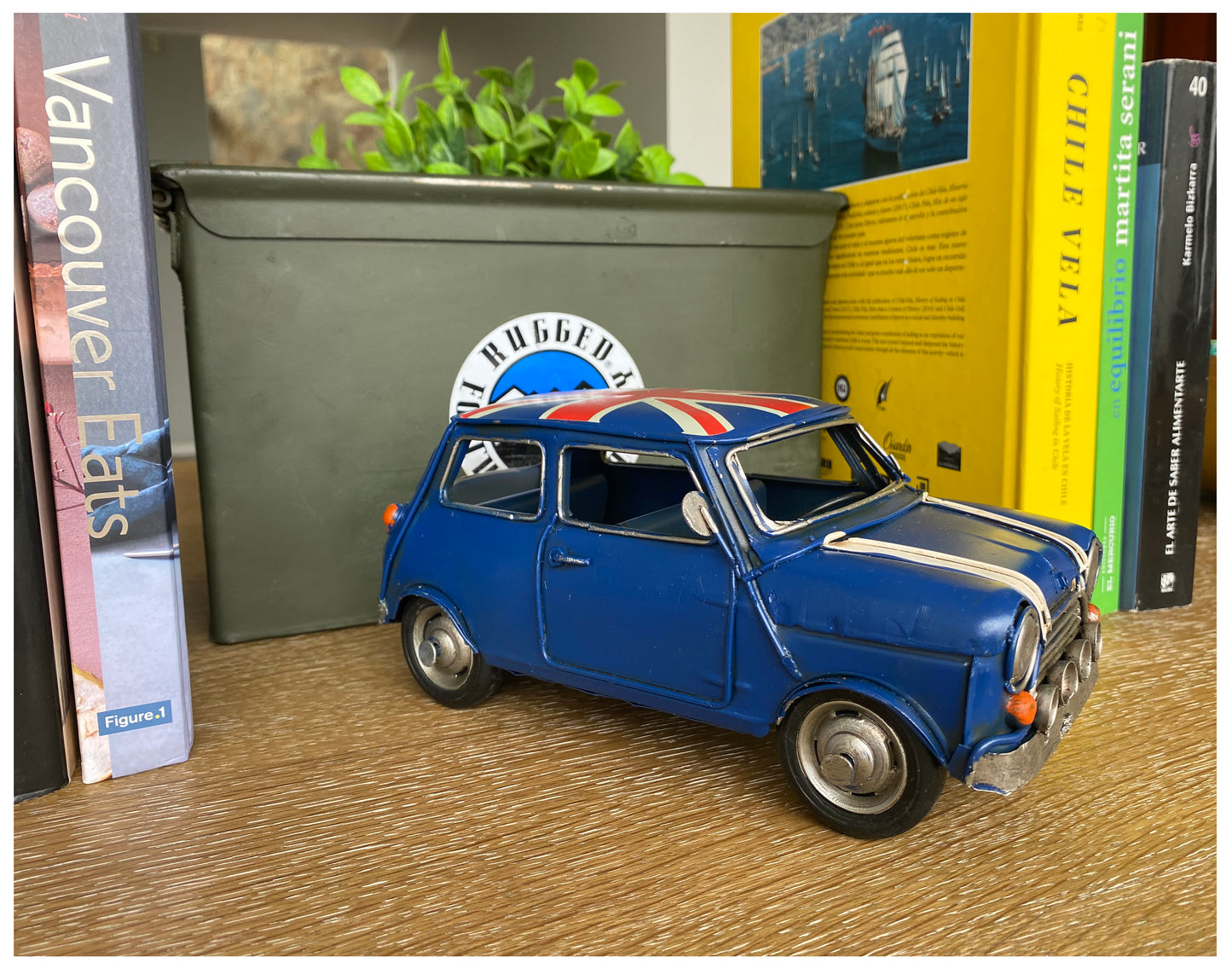 Auto A Escala, Mini Cooper Azul, Decoración Vintage.